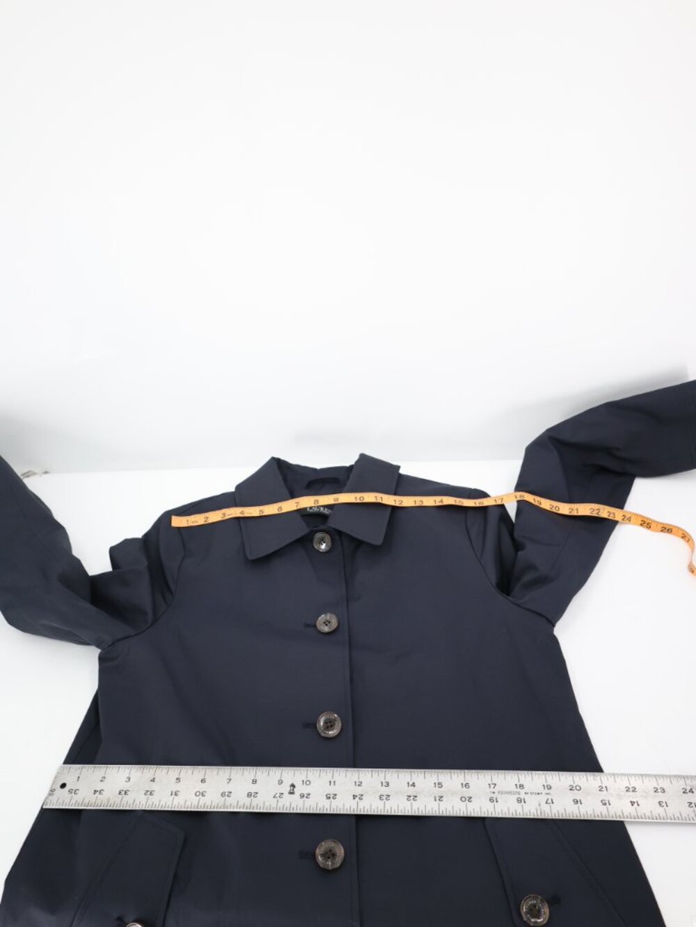 Lauren Ralph Lauren Trench Coat Women Medium Cotton Blend Button Front Dark Navy - Picture 12 of 13